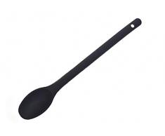 Cuchara de cocina con cubierta de silicona, cuchara de cocina antiadherente, cucharas de sopa, resistente al calor, cuchara pequeña profunda de 30 cm negro
