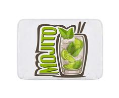 ELIENONO Alfombra De Baño,Barra Verde Alcohol Cóctel Mojito Vaso Lleno Comida Larga Bebida Bebida Caipirinha Cítrico Frío Claro,Suave Antideslizante Alfombrilla de Ducha,Microfibra,75 * 45cm