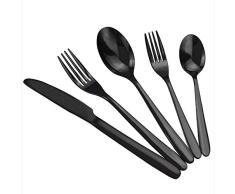 Ucake 30 Piezas Set de Cuberteria Juego de Cubiertos Cuchara Tenedores Cuchillos de Acero Inoxidable para de Cubiertos, Color Negro, Servicio para 6 Personas