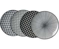 Ritzenhoff & Breker – Plato sopero, porcelana, color blanco y negro, 27 x 27 x 2 cm, 4 piezas