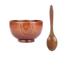 IETONE Cuenco de Madera y Cuchara de Madera - Cuchara de Cuenco de Madera de Estilo Japonés Vajilla de Madera Natural para Ensaladas, Pastas, Cereales, Arroz y Bocadillos Cuenco Artesanal