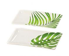 Juego de 2 Platos Fuentes de Entrantes Decorados con Hojas de Mostera Palmera 25 cm