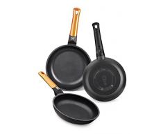 BRA Efficient Orange - Set de 3 sartenes, aluminio fundido con antiadherente tricapa libre de PFOA, para todo tipo de cocinas incluida inducción y vitrocerámica, aptas para lavavajillas, 18-22-26 cm