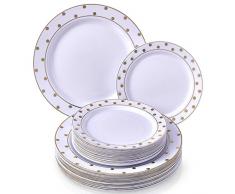 Silver Spoons 1836 - Vajilla Desechable de 40 Piezas (Charming Dots Collection - Blanco/Oro)