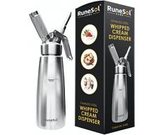 Sifón Cocina Espumas, Acero Inoxidable | Sifón de Nata + 3 boquillas Decorativas de Acero Inoxidable | Sifón de Crema Batida, para Hacer cremas, Helados y más | utiliza cartuchos de N20 (no incluido)