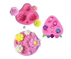 mciskin Moldes de fondant de pastel de flores,mini Moldes de Silicona de Flores,Molde de flores rosas,Moldes de flores,Decoración de pastel de chocolate fondant(3 piezas)