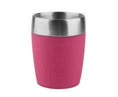 Emsa Travel Mug - Taza térmica de 0,2 l, mantiene la temperatura, acero inoxidable con base antideslizante y zona de agarre de silicona con letras grabadas, color rosa