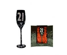Framan Copa Cava (CHAMPÁN) para Regalo Original DE CUMPLEAÑOS, con LOS NÚMEROS DE Las Edades Grabados (21 AÑOS Negra)