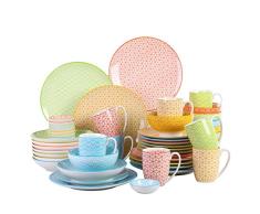 Vancasso serie Natsuki Juegos de Vajilla 48 Piezas con Dibujos 4 Diseños Juego de Servicio de Cena de Porcelana Pintada a Mano set de Vajillas Completas Multicolor para 8 personas