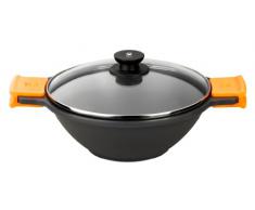 BRA Efficient SartÃ©n Wok Cacerola cÃ³ncava con Tapa de Cristal, Asas de Silicona, Metal, Negro, 32cm