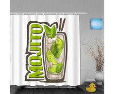 AYISTELU Cortina de Baño,Barra Verde Alcohol Cóctel Mojito Vaso Lleno Comida Larga Bebida Bebida Caipirinha Cítrico Frío Claro,Cortinas de Ducha con 12 Ganchos de plástico 180 * 200cm