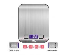 ADORIC Báscula Digital para Cocina de Acero Inoxidable, 5kg / 11 lbs, Balanza de Alimentos Multifuncional, Peso de Cocina, Color Plata (Baterías Incluidas)