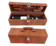 Caja de Vino Accesorios Del Vino Weinset 6 piezas Set de regalo con Cuchillo de camarero Sacacorchos Tapón para botella Termómetro vino Decantador en noble Arte Cuero Caja de regalo Vino set Vino Set De Accesorios LN 16 - 12