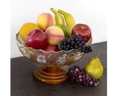 Relaxdays Frutero tazón de Vidrio de época Decorado con Patas de Madera, diámetro 29.5 cm