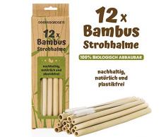 Pajillas de bambú reutilizables - juego de 12 piezas de pajillas bio-lógicas con cepillo de limpieza