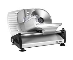 Cortafiambres Eléctrico OSTBA, Maquina de Cortar Fiambre, 150W, Cuchillas de Acero Inoxidable, Sistema Protector de Manos, Sistema Extrafino de Corte para Embutido