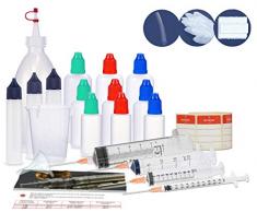 Juego de frascos cuentagotas, juego de inicio con botella mezcladora, frascos de líquido (frascos vacíos), jeringas dosificadoras, vaso dosificador y embudo para mezclar, líquido mezclador