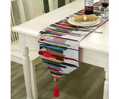 SIMPVALE lino y algodón multicolor camino de mesa moderna Jacquard Mesa de comedor banderas con borla, algodón, lino, 001#, 30CMx220CM