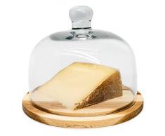 Nerthus FIH 548 Quesera con Tapa De Cristal y Base de Madera, Vidrio, Transparente