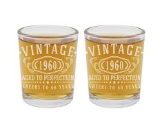 Vasos de chupito vintage 1960 grabados de 2.5 onzas – 60 cumpleaños envejecido a la perfección – 60 años de edad regalos