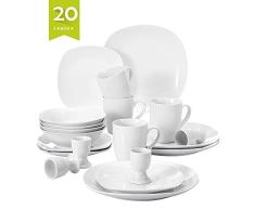 MALACASA, Serie Elisa, 20 Piezas Juego de Servicio vajilla de Porcelana Servicio de combinación Juego de Cena, Cada 4 Platos de Postre, Plato de Sopa, Plato de Cena, huevera, Taza para 4 Personas