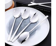 6 Piezas 2 en 1 Multifunción Spork (cuchara y tenedor), Bisda 304 de Acero Inoxidable Plata Cuchara y Tenedor Set para Fideos, Pasta, Fruta, etc., Aptas para el Lavavajillas