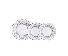Churchill Bengal Vajilla de Loza Inglesa para 6 Personas, Forma Decagonal, Decorado Floral, Porcelana, Marfil, 18 Piezas
