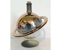 Jarra de cristal coloreado en forma de saturno, botella, decantador, garaffa de vidrio soplado a boca en colour de oro, capacidad 0,35 litro y altura aprox. 14 cm, disenado y fabricado por Oberstdorfer Glashütte