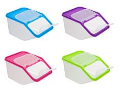 Invero 4 x Unidades de Cocina Almacenamiento de Alimentos Secos Bote de plástico recipientes con Cuchara Ideal para Pasta, Cereales, arroz, y más de Comida para Mascotas