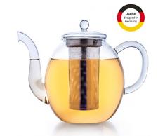Creano Tetera de Cristal, 1 l, Tetera 3 Piezas con Filtro de Acero Inoxidable y Tapa de Cristal, Ideal para la preparación de té a Granel, antigoteo, Todo en uno