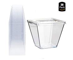 Amasawa 30 Piezas 270 ML Copas de Postre Desechables Plástico Transparente Reutilizable con Tapa para Buffets Fiesta Catering (Cuadrados)