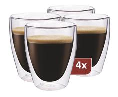 Maxxo Vasos de Doble Pared Coffee 4X 235 ml Copas de Vidrio Térmico Resistente al Calor y Frío Tazas con Efecto Flotante para Té y Café