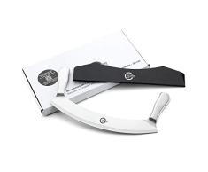 Cortador de pizza de 30 cm de Uthando & Passion, ideal también para verduras, cebollas y más, acero inoxidable, plata, Premium: 30 cm Wiegemesser + Klingenschutz