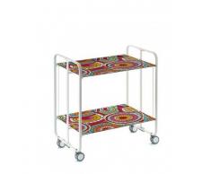 Carrito camarera armazón blanco, 2 bandejas Dec. Multicolor. Cuatro posiciones fáciles de cambiar: cerrado, abierto, semi-plegado, bandeja inferior semi-plegada.