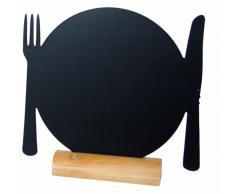 Securit - Pizarra (incluye rotulador de tinta blanca, madera de teca), diseño silueta de plato con cubiertos, color negro