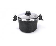 Moneta Etnea, Olla con Tapa de Acero para el drenaje de la pasta, Aluminio, Negro, 22 cm, 4 Litros