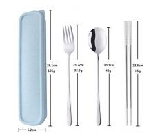 3 piezas Portátil Palillos Cuchara Tenedor Acero Inoxidable Vajilla con Caja de Regalo Juego de Cubiertos Para Viajes de Camping - DoBuy