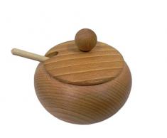 Azucarero grande de madera con tapa de diámetro de 12 cm + cuchara pequeña de madera