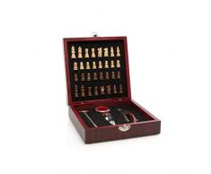 7laser Caja de Accesorios para Vino con Tablero de ajedrez Figuras Incluidas. Incluye sacacorchos con cortacápsulas y abridor, tapón, recogegotas y termómetro