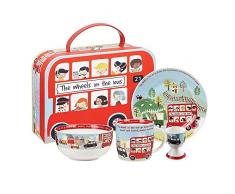 Little Rhymes Wheels on the Bus Breakfast - Vajilla de 4 piezas (plato: 17,2 cm, cuenco: 13 cm, taza: 284 ml y huevera: 6,5 cm, porcelana de ceniza de hueso), multicolor