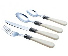 EXZACT Cubertería de 24 Piezas en Acero Inoxidable/Cubiertos con Asas de Color con mango detallado, tradicional, elegante, estilo vintage/antiguo (WF28-24CRM Crema x 24)