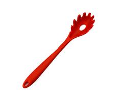 Ogquaton Tenedor de Pasta de Silicona, Espaguetis Cuchara Fideos Utensilio de Cocina Multifuncional con Cabeza de Silicona Fuerte (Rojo)