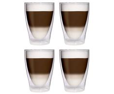4 x 280 ml XL vasos para latte macchiato vasos copas/Cóctel/Té helado de/Zumo de y agua – 4 x 280 ml cristal térmico con efecto flotante de Feelino, 4 x 280 ml