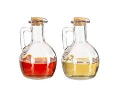 Relaxdays Aceitera y vinagrera, Jarras, con corchos, Redondas, 180 ml, 2 Uds, Transparente, Cristal