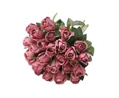 Hawesome 3 racimos de Flores Artificiales de Seda, brotes de Rosas realistas, arreglo para decoración de Bodas, Fiestas, centros de Mesa de Centro de Mesa de Aspecto Natural sin florero