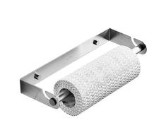 KUNGYO Portarrollos de Cocina Dispensador de Película Adhesiva en Pared, Soporte de Almacenamiento Desmontable del Acero Inoxidable para Papel de Aluminio (Plata, Perforación)