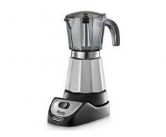DeLonghi EMKM 6 Alicia - Cafetera Moka Eléctrica, 550 w, Capacidad 6 Tazas, Función Autoapagado, Base Giratoria, Negro y Plata