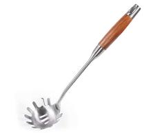 Newness Cuchara para Pasta, 36 cm Servidor de Pasta Pinzas Espaguetis Cuchara 304 Acero Inoxidable con Mango de Madera, Cuchara Pasta INOX para la Cocina Casera