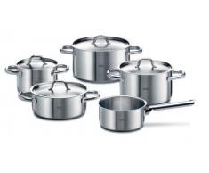 Fissler family line / Juego de ollas de acero inoxidable, compuesto por 5 piezas (3 ollas de cocción, 1 rustidera, 1 cazo) con tapaderas, lavable en el lavavajillas y apto para inducción