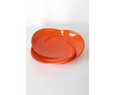 Centro de mesa-fuente de barro rojo, hecho a torno alfarero y esculpido a mano despues en forma de tres petalos, esmaltado en color naranja, disponible en varios colores y otro tamaño superior. Firmado y etiquetado por nuestro